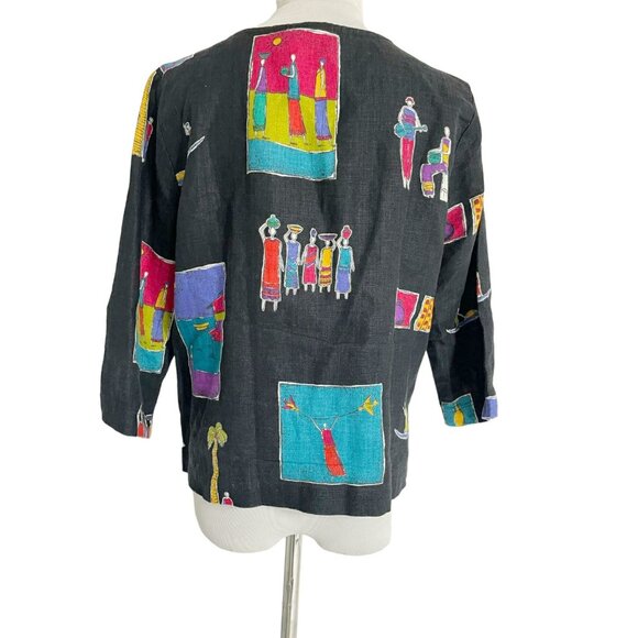 Hot Cotton Size Small Top Blouse Abstract Art to Wear Boho Lagenlook - Picture 3 of 6